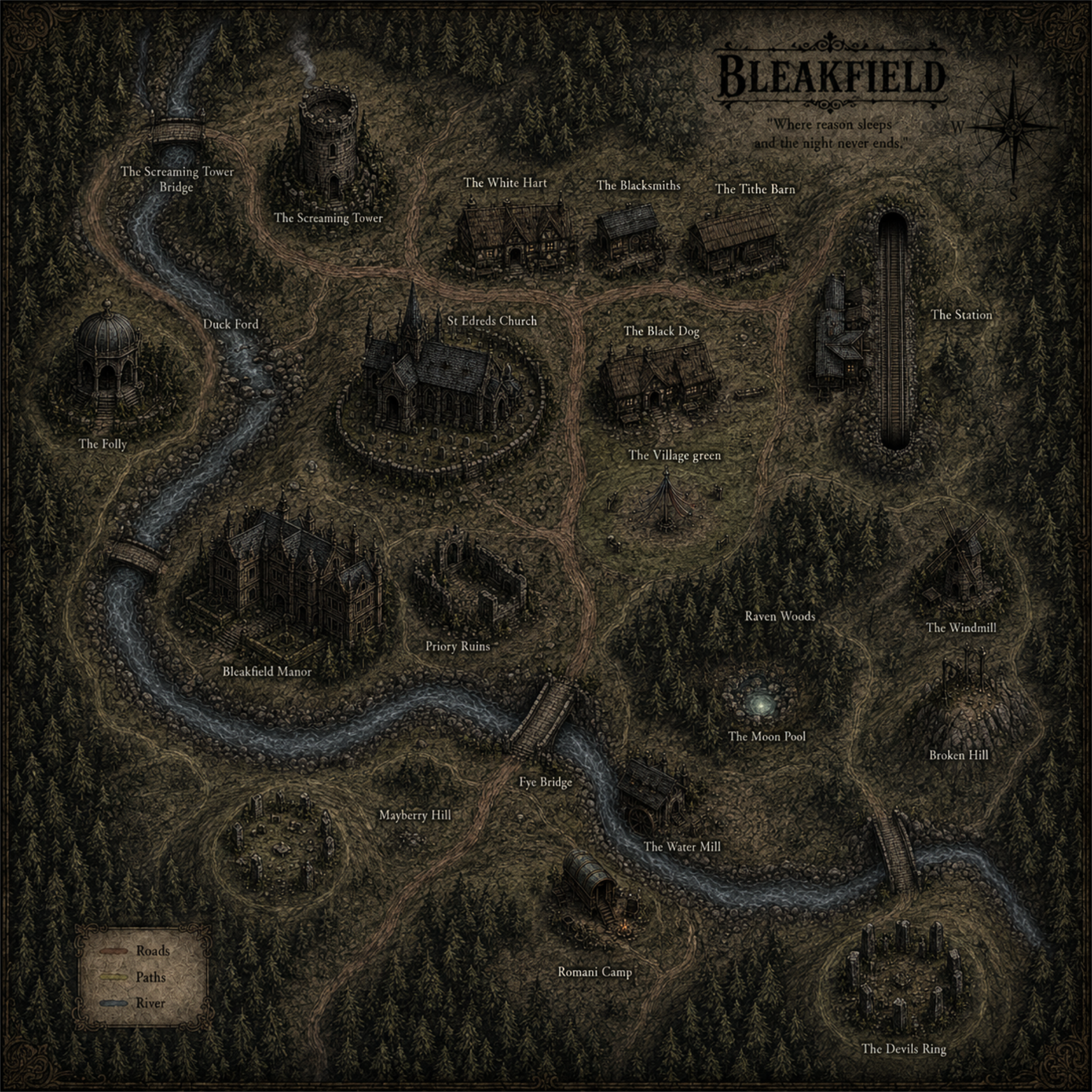 Illustrated map of Bleakfield